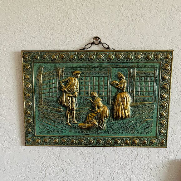 Vintage Art Repurposed Coal Box Brass Gallery Wall 15x10 Cottagecore Colonial - Picture 5 of 11